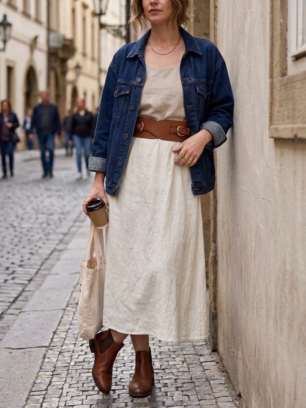 Sezane Wide Double-Buckle Belt — Cognac